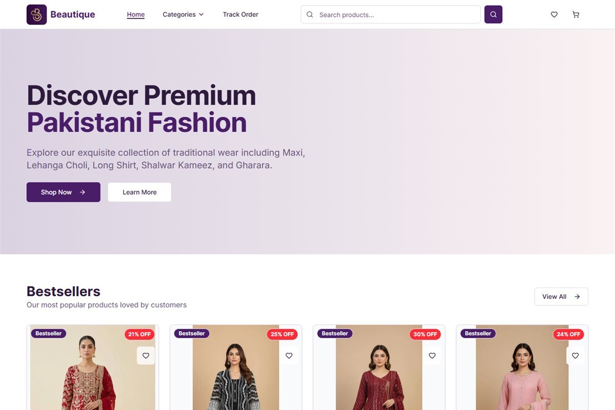 Beauty Que Store website homepage