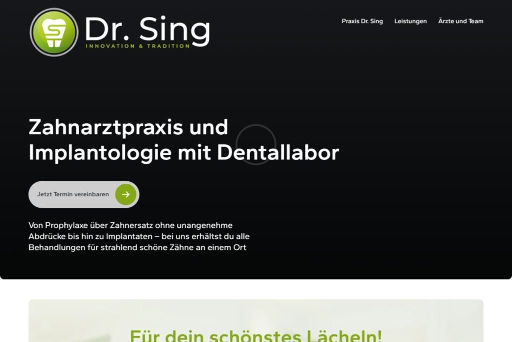 Screenshot of the Praxis Dr. Sing website