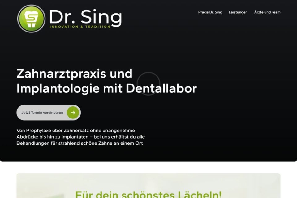 Screenshot of the Praxis Dr. Sing website