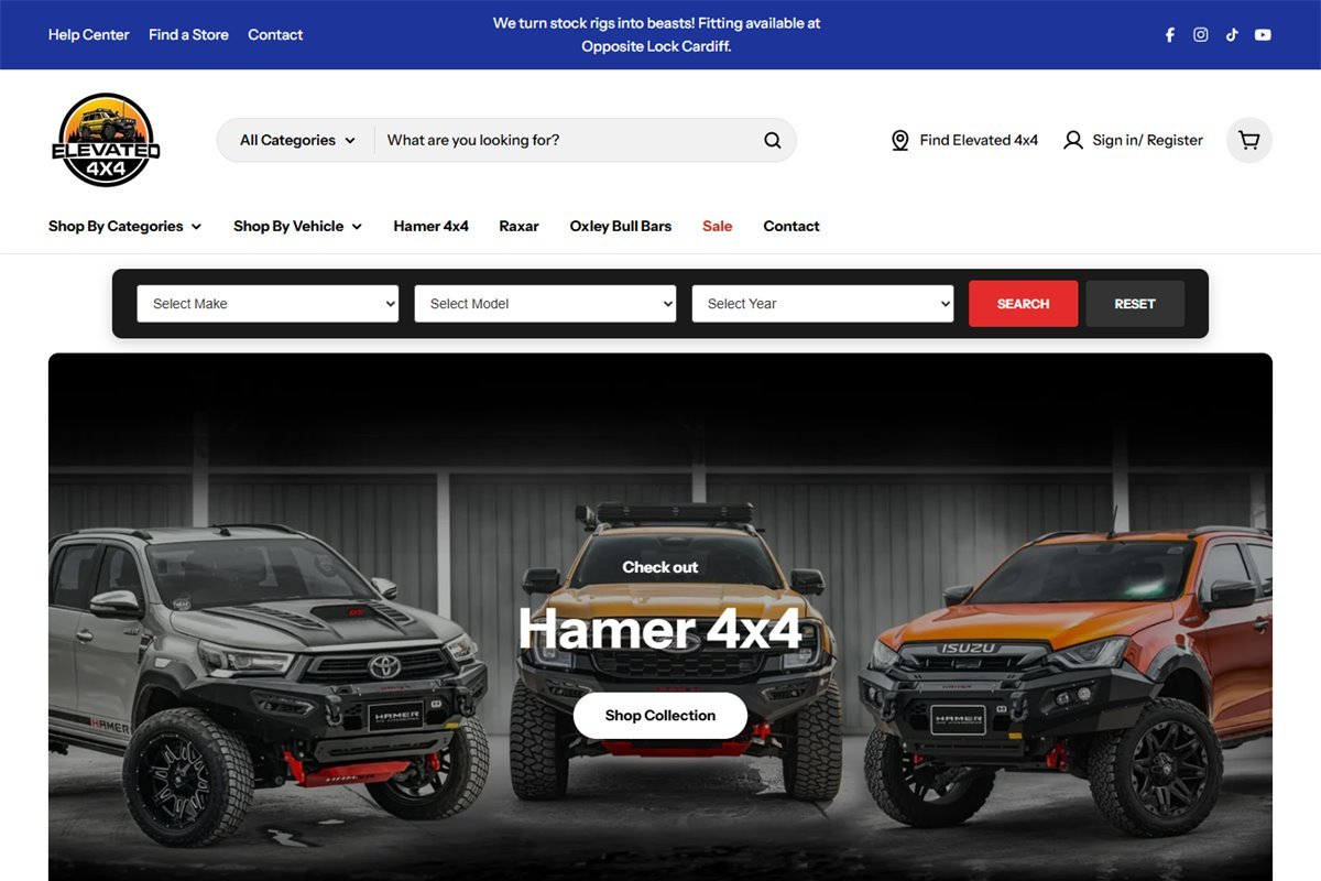Elevated 4x4 website homepage