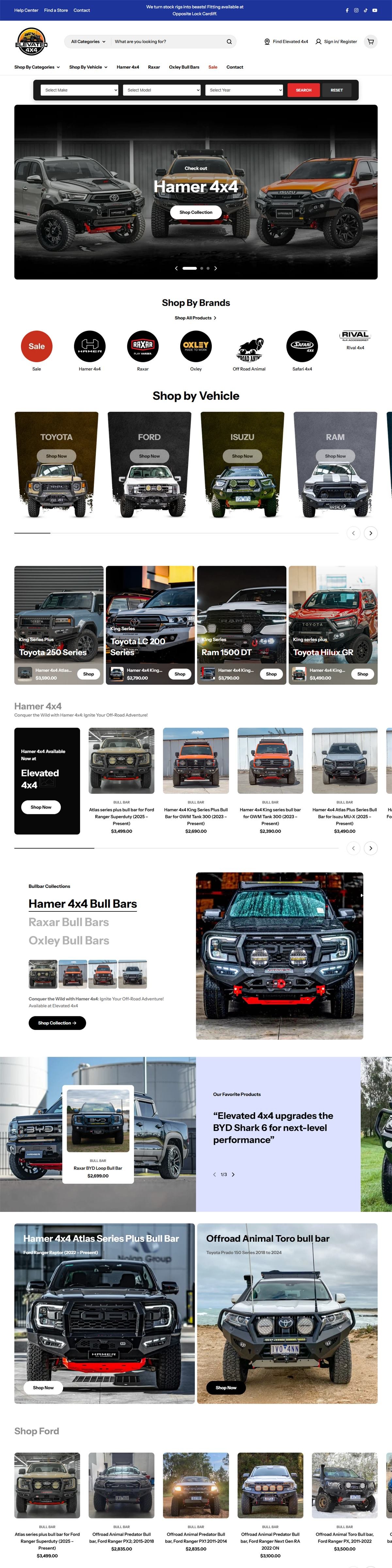 Full-page screenshot of the Elevated 4×4 website