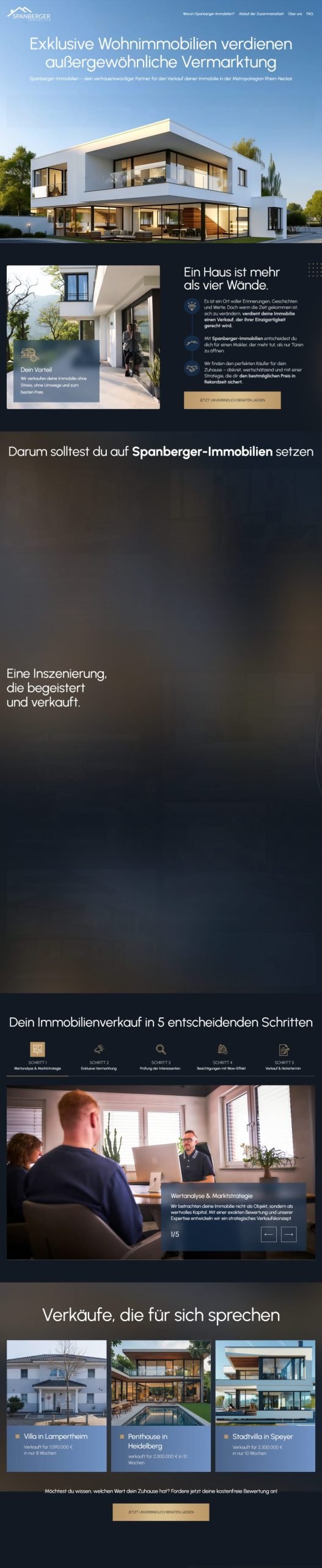 Full-page screenshot of the Spanberger Immobilien website